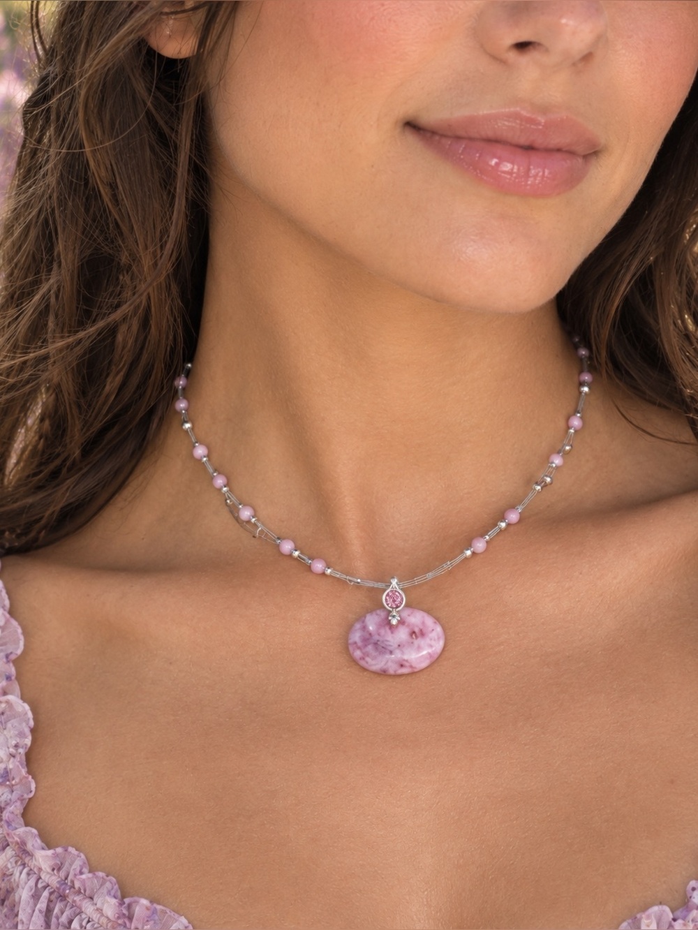 Hand Crafted Amethyst Pendant Y2K Illusion Necklace